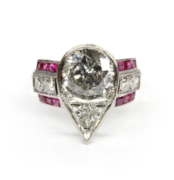 Diamond ruby platinum ring