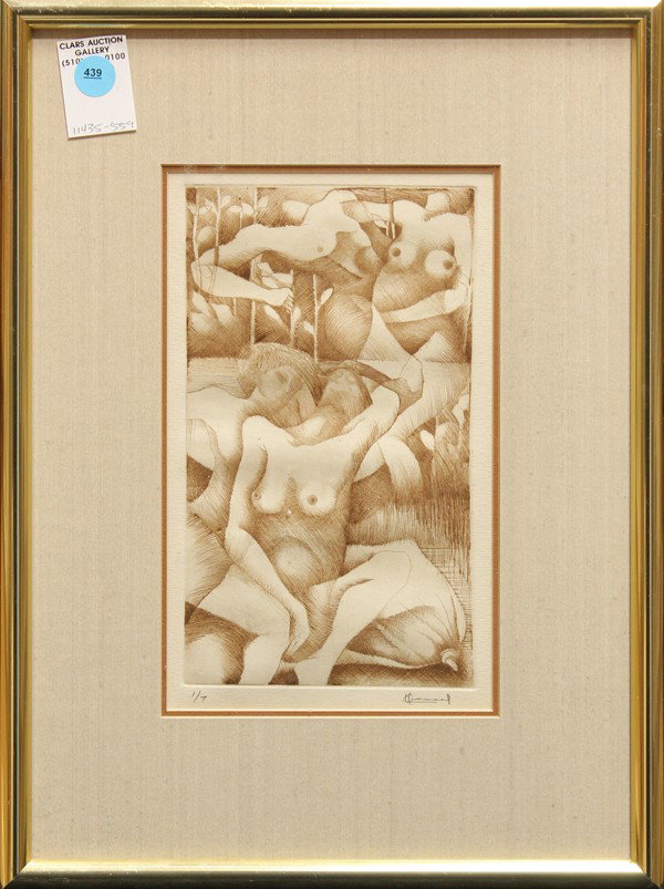Etching, Nude, signed ''Kessel'': Framed etching, Nude Composition, 20th century, pencil signed ''Kessel'' lower right, attributed to Omar Kessel verso, pencil numbered edition of 7, overall: 16''h x 12''w