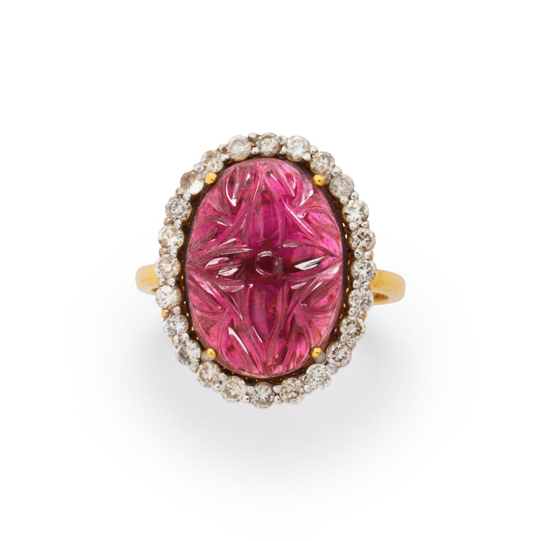 A pink tourmaline, diamond and eighteen karat gold ring (1 of 2)