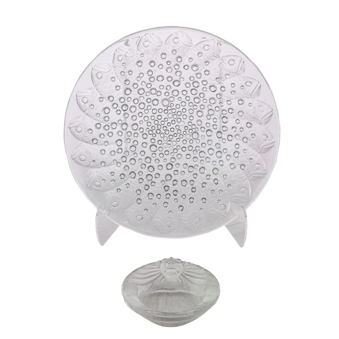 (Lot of 2) Lalique glass Roscoff bowl and Tete de Lion ashtray (1 of 3)