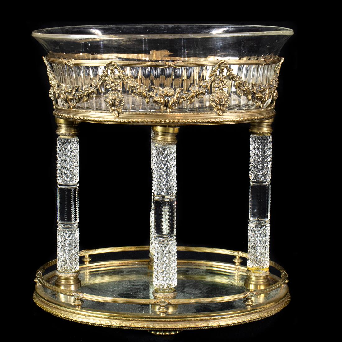 A French bronze mounted cut glass oval centerpiece, possibly Baccarat (1 of 2)