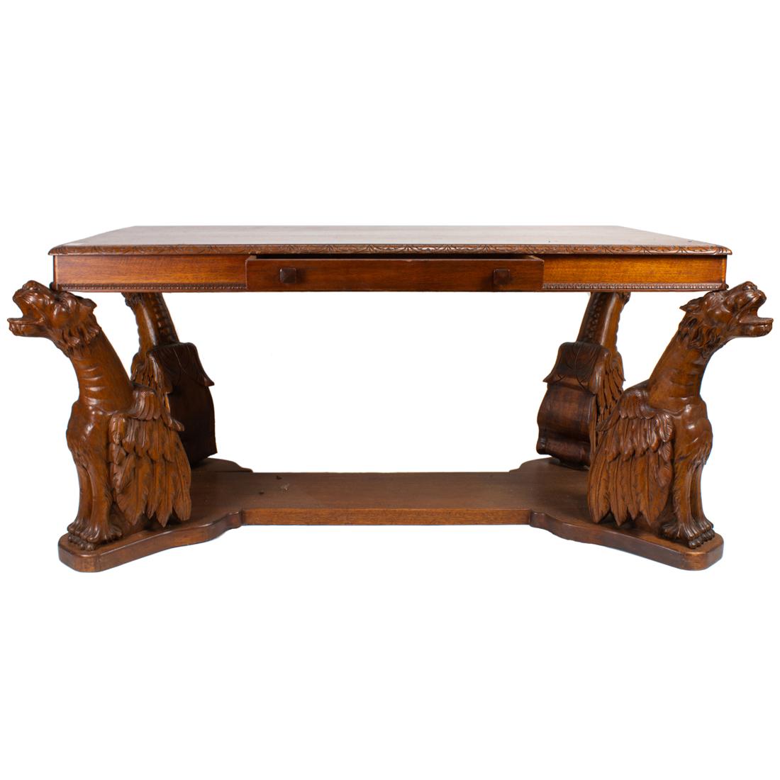 A Renaissance Revival Horner style oak library table (1 of 4)