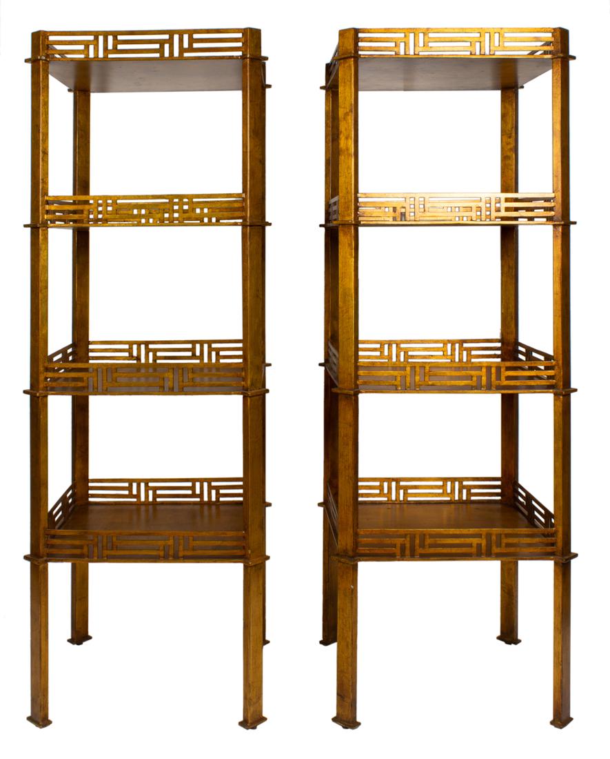 A pair of Hollywood Regency style gilt metal etageres (1 of 2)