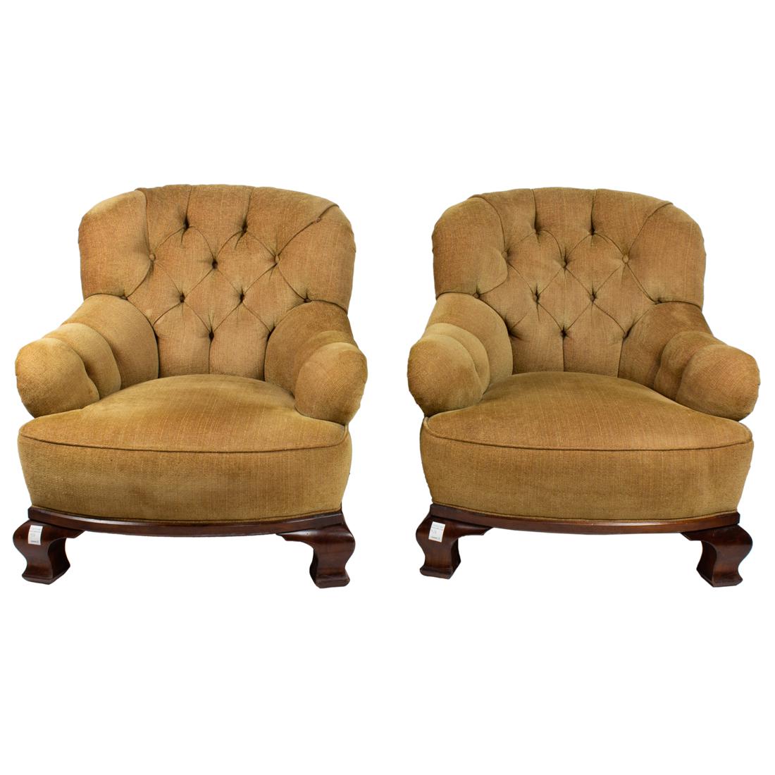 (Lot of 3) A pair of Moderne upholstered club chairs with an ottoman (1 of 5)