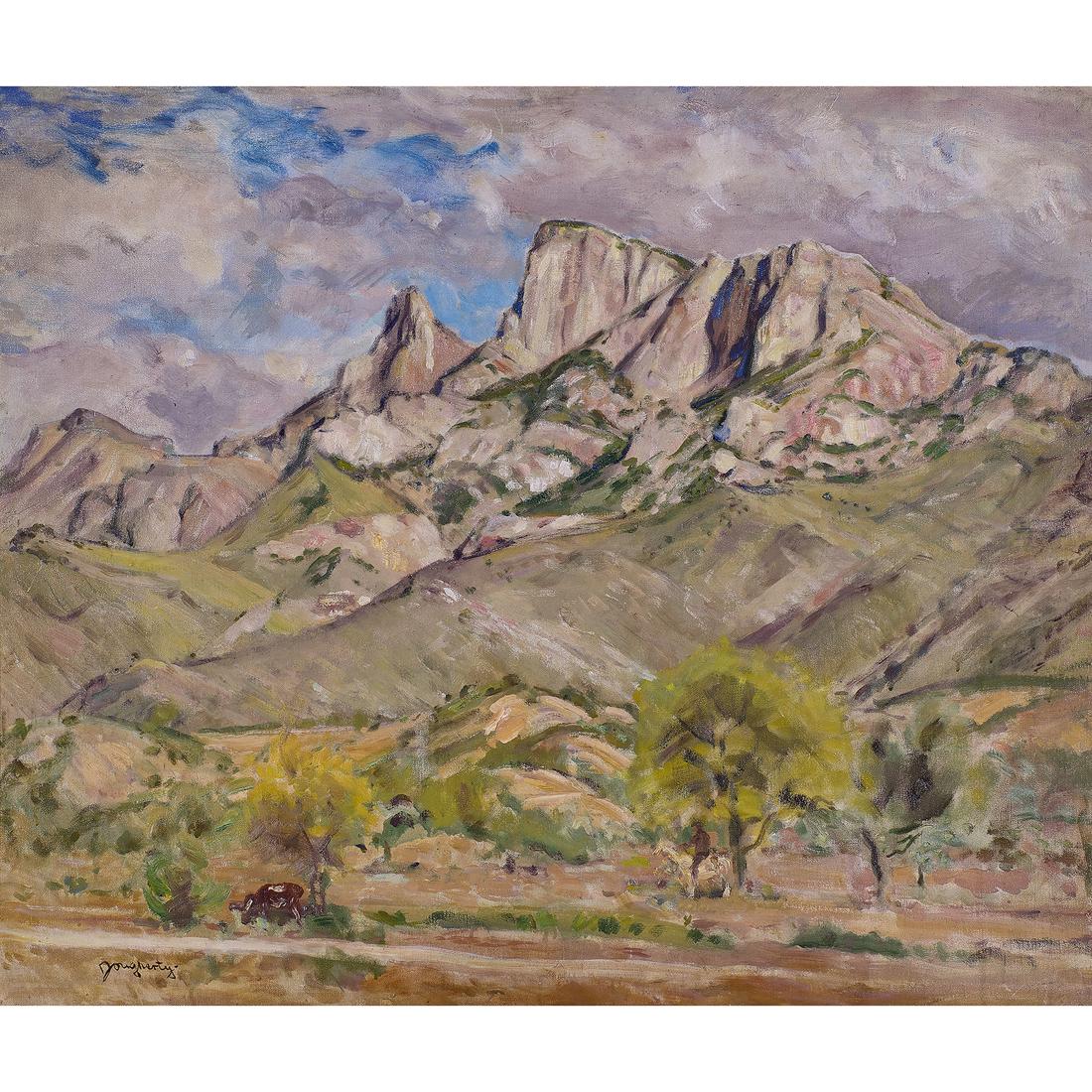 Painting, Paul Dougherty: Paul Dougherty (American, 1877-1947), "Arizona Spring," oil on canvas affixed to board, signed lower left, gallery labels (Carnegie Institute, Pittsburgh, PA and Grand Central Art Galleries, New York,
