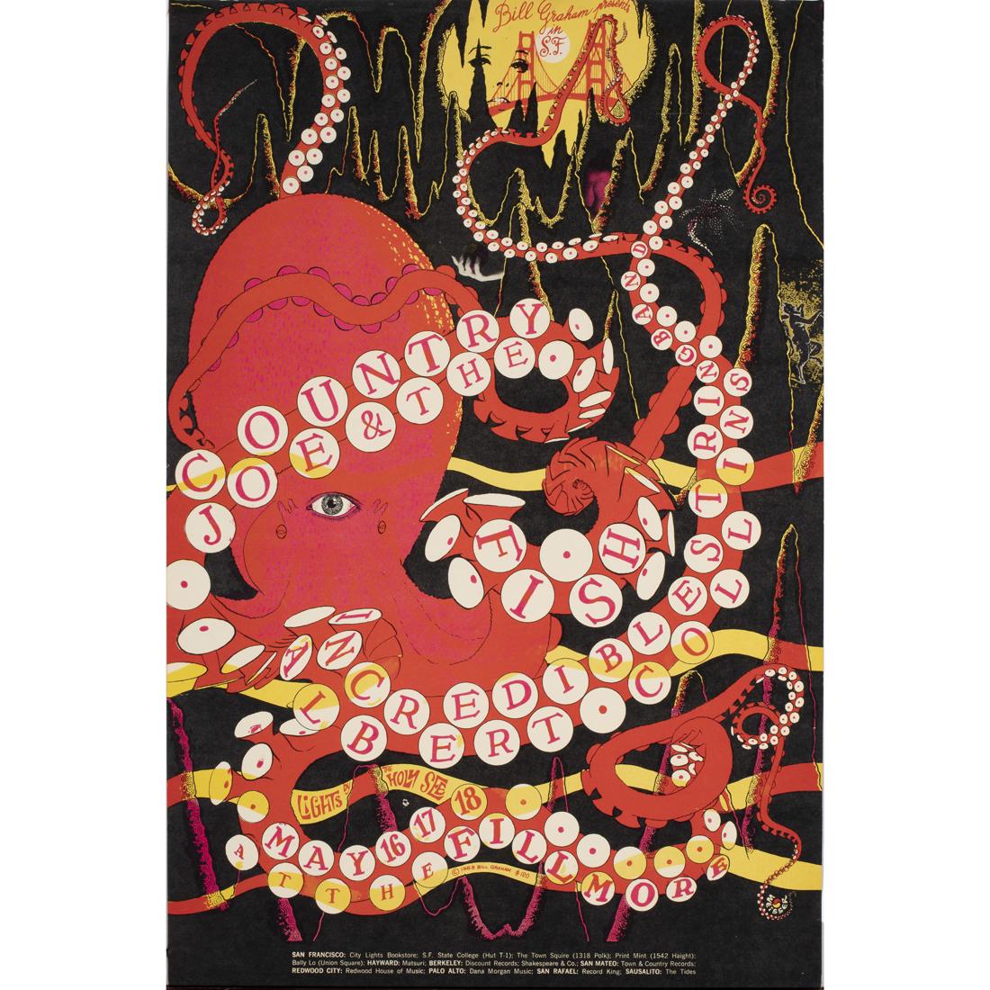 Vintage Rock Posters, Bill Graham: (lot of 5) "Moby Grape BG 112," "Eric Burton and the Animals BG 114," "Moby Grape BG 118," "Loading Zone BG 119," and "Country Joe and the Fish BG 120," 1968, Bill Graham Presents at the Fillmore Audi