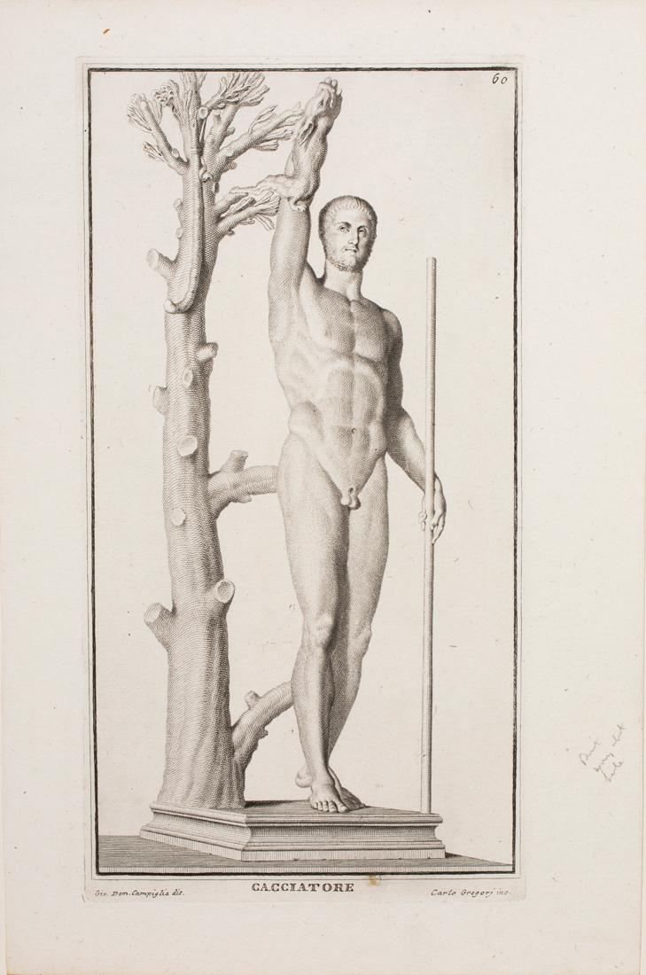 Prints, Carlo Gregori after Giovanni Domenico Campiglia: (lot of 8) Carlo Gregori (Italian, 1702-1759) after Giovanni Domenico Campiglia (Italian, 1692-1768), Classical Figures, engravings, sheet (unframed, for all): 16"h x 10.5"w