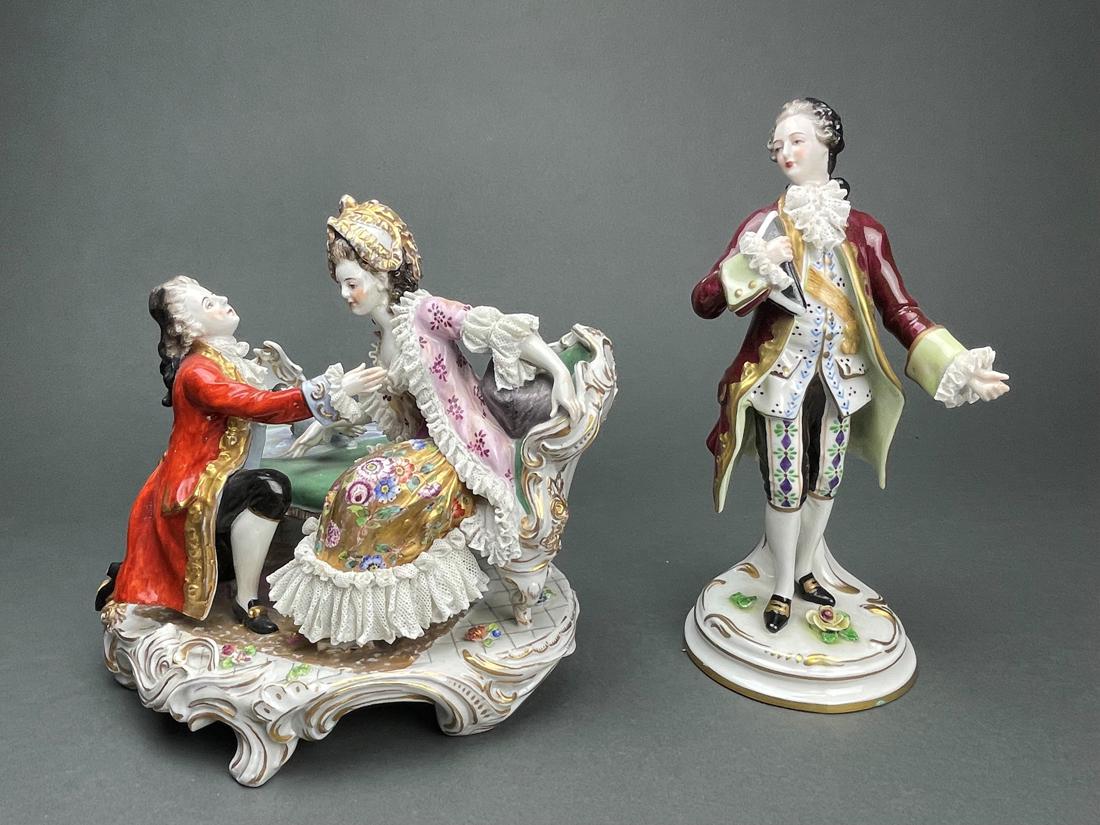 (Lot of 3) Rudolstadt Volkstedt lace porcelain figures (1 of 6)