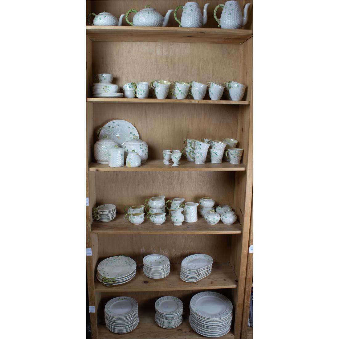 (Lot of approx 162) A Belleek parian porcelain assembled dinner service in the Shamrock pattern (1 of 1)