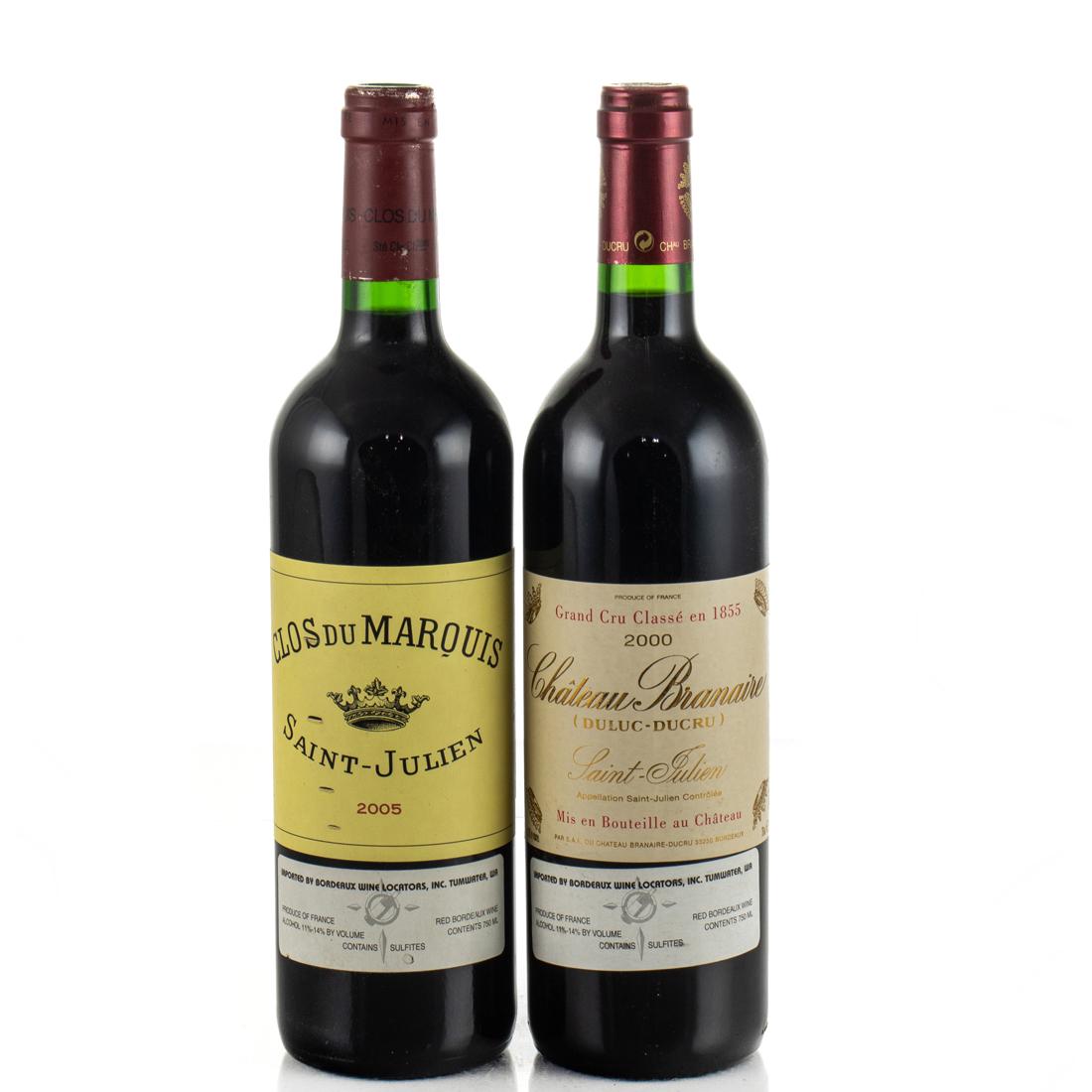 2 Bottle Mixed Lot - 1 bottle 2005 Clos du Marquis (2nd Wine of Leoville Las Cases), Saint Julien: Shoup Cellar Marquis - 93WS "Fabulous aromas of crushed raspberry, blackberry, mineral and licorice follow through to a full-bodied palate. This is chewy yet silky, with a long, long finish. Balanced 