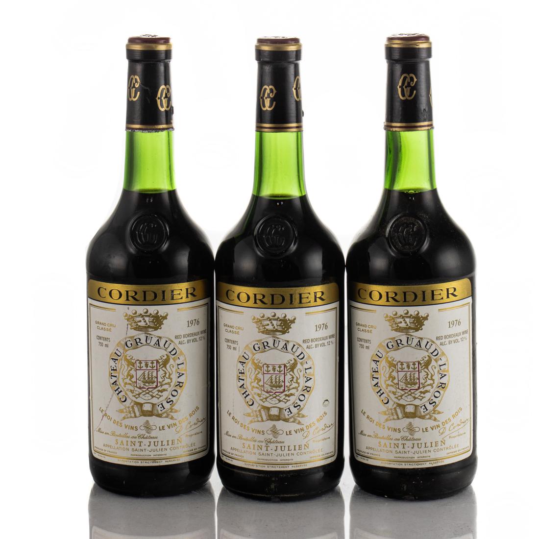 3 Bottles 1976 Chateau Gruaud Larose, 2nd Growth Saint Julien, Bordeaux, France: Shoup Collection WS " Concentrated, leafy, green tea nose, with a black truffle note and a hint of cassis. Firm, spicy, ripe fruit and medium body. An elegant very stylish '76."