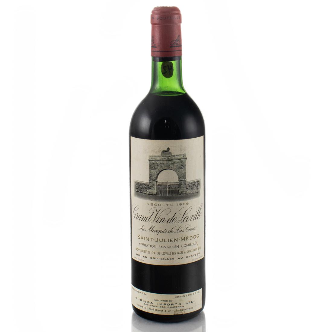 1 Bottle 1966 Chateau Leoville Las Cases, 2nd Growth, Saint Julien, Bordeaux, France: Shoup Collection Four stars from critic Michael Broadbent in his book Vintage Wine: "...Much liked in the early 1980s, svelte, with 'silky tannins, perfect length.'