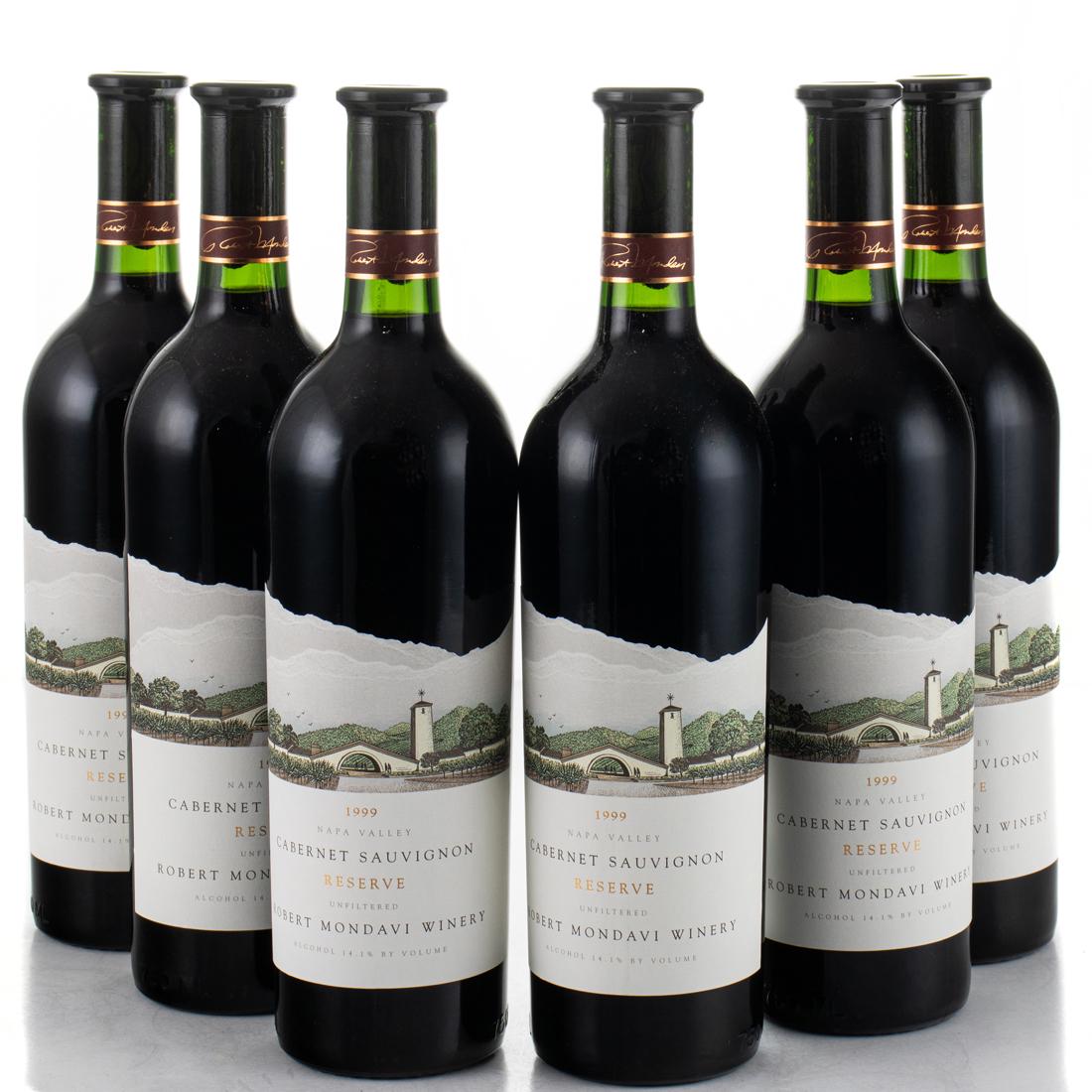 6 bottles 1999 Robert Mondavi Cellars, Cabernet Sauvignon Reserve, Napa Valley, California 96WE: Shoup Collection 96WE "This flagship wine shows impeccable balance and finesse. It's well put together, as the couture people say, and drips with lavish, minty French oak. Soft tannins add interest as