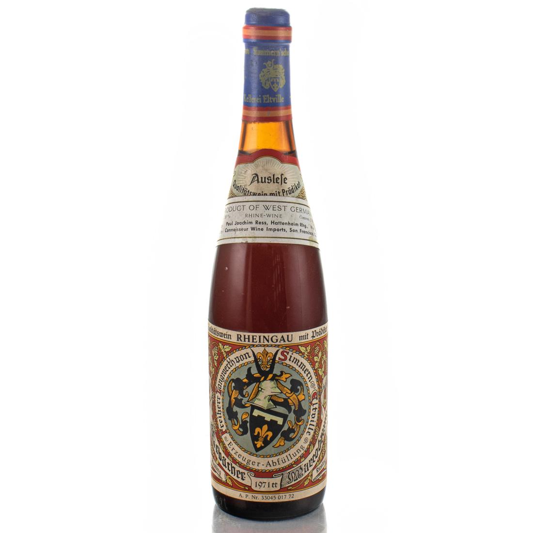1 Bottle 1971 Langwerth Von Simmern, Erbacher Marcobrunn, Riesling, Auslese, Rheingau, Germany: Miottel Collection One of the best vintages in the 20th century - spectacular! And one of the top producers in Germany.