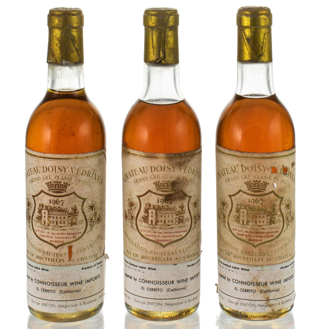 3 Bottles 1967 ChÃ¢teau Doisy-VÃ©drines, 2nd Growth, Sauternes, Bordeaux, France 375ML: Miottel Collection Wine Advocate "The nose is quintessential Barsac: slightly nutty with tangy Seville orange marmalade and quince (actually reminiscent of mature Tokaji.) Good length here."