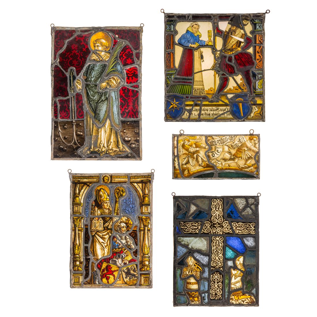 (lot of 5) Continental leaded and stained glass window panels (1 of 8)