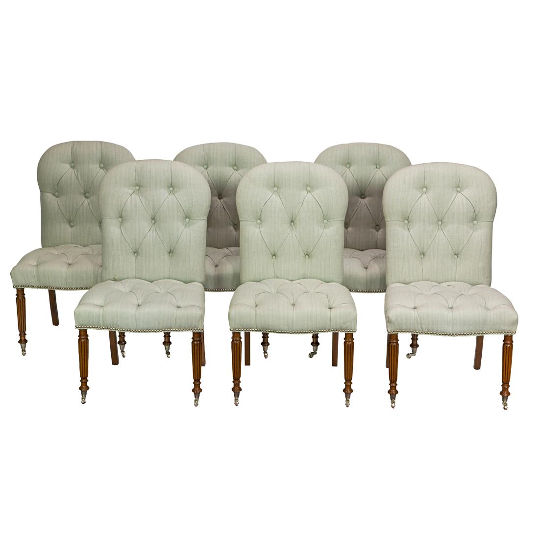 (lot of 6) A set of Contemporary linen tufted dining chairs (1 of 3)