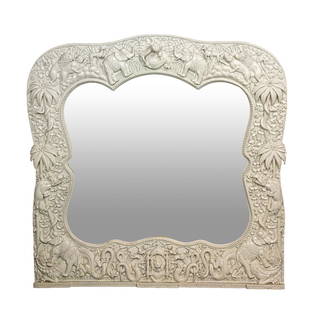A large Anthony Redmile relief zoological mirror: A large Anthony Redmile relief zoological mirror, cast in high relief with jungle animals, palm trees and flowering vines, 47"h x 47"w.