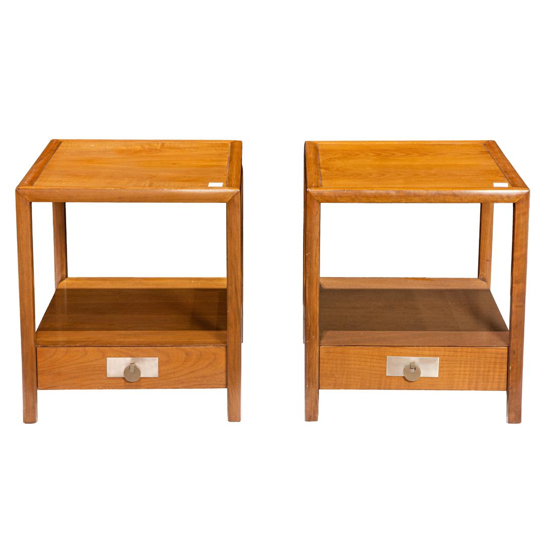 A pair of Michael Taylor for Baker Furniture New World side tables: A pair of Michael Taylor for Baker Furniture New World side tables, fitted with single drawer. 22.25"h x 19.75"w x 27"d.