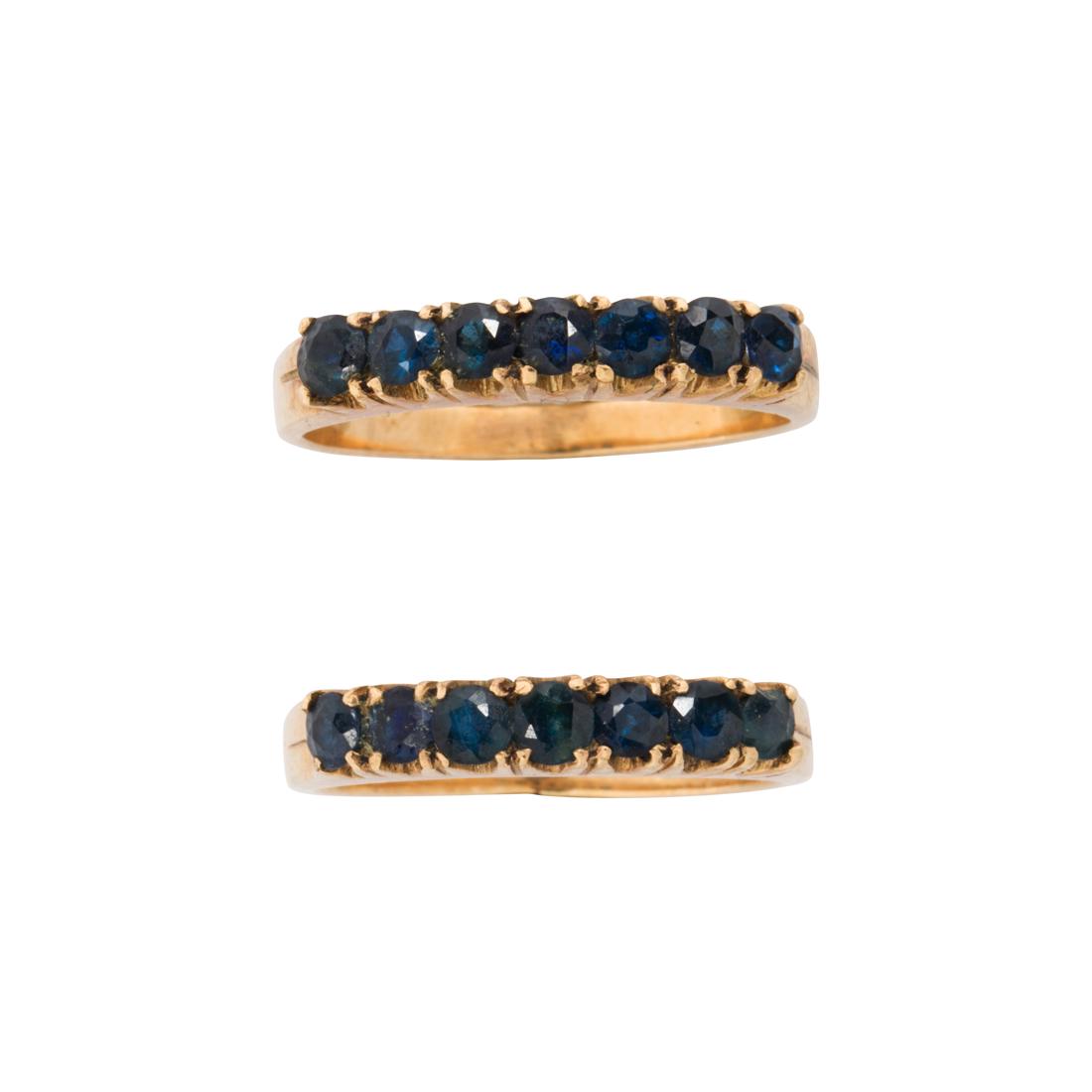 A group of sapphire and ten karat gold rings (1 of 2)