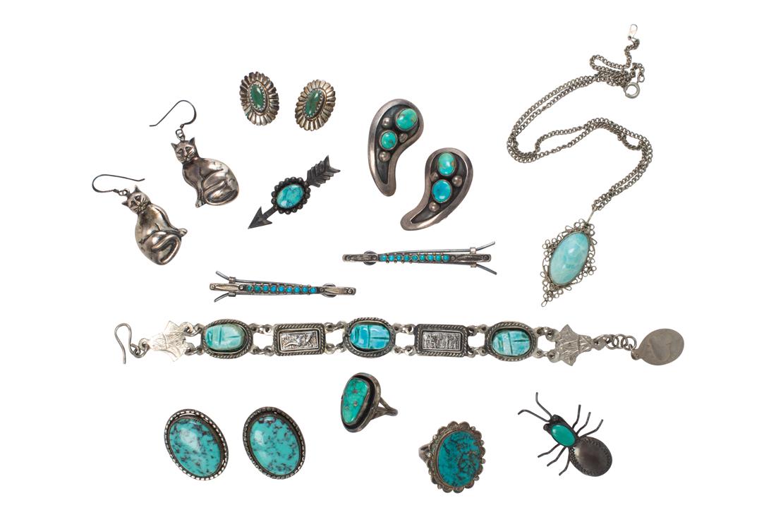 A group of silver and turquoise jewelry (1 of 1)