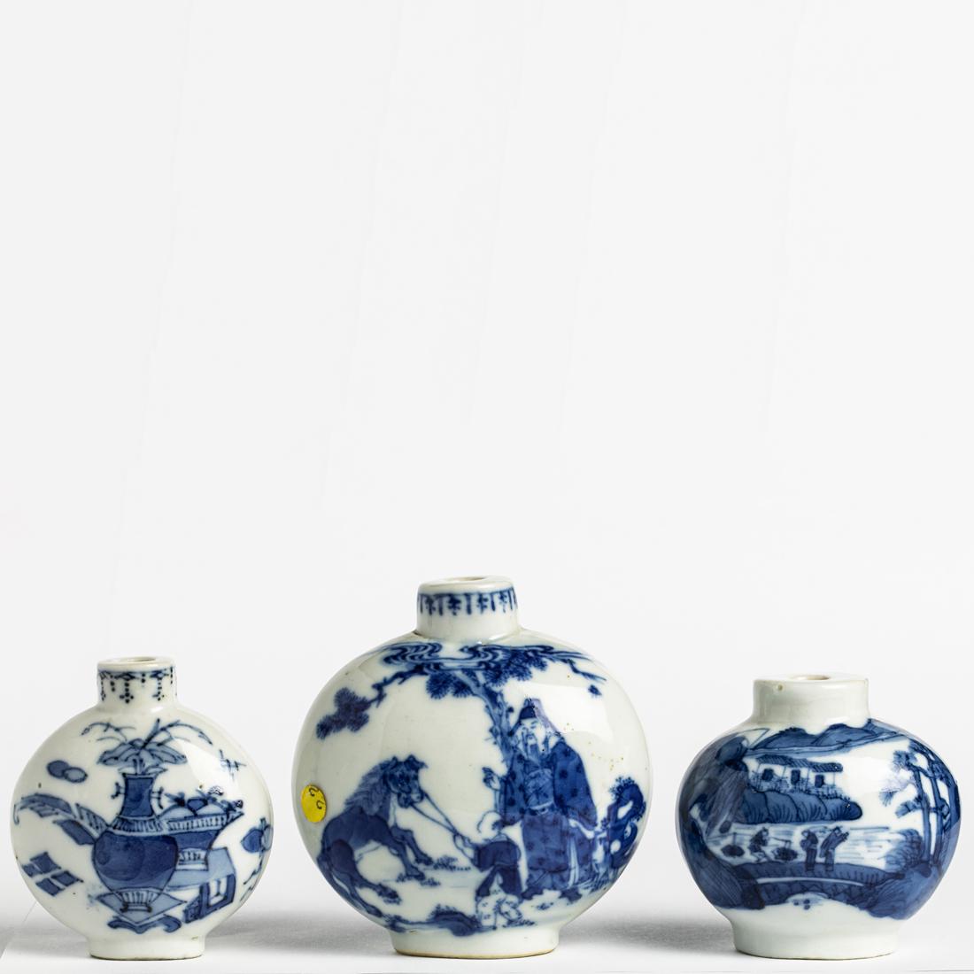 Three Chinese underglaze blue snuff bottles (1 of 2)