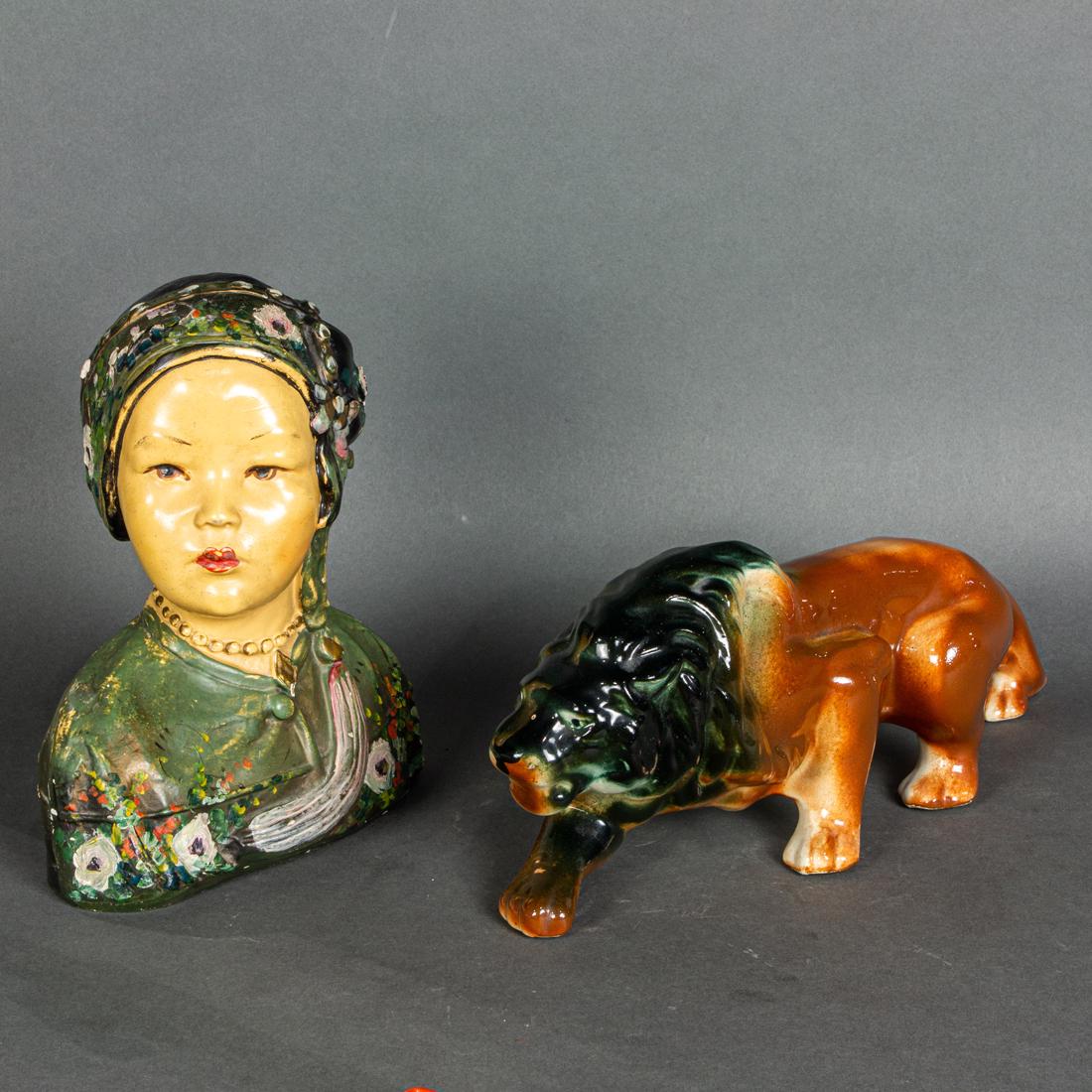 (lot of 2) Joe Celona chalkware bust of a young woman, incised '(c) Kindel 1923', 9 (1 of 1)