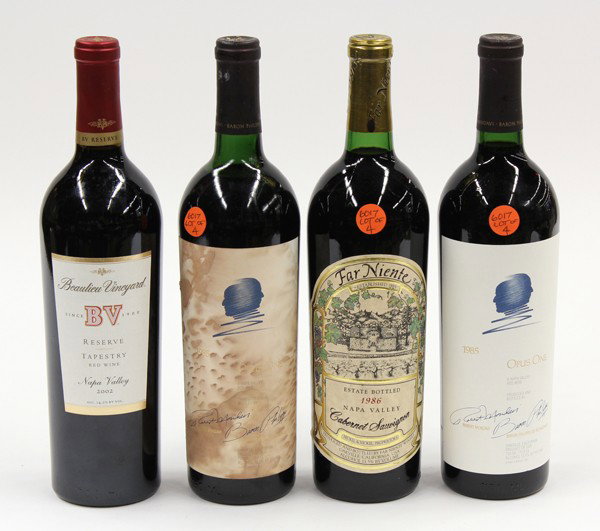 Napa Valley wine group: (lot of 4) Napa Valley wine consisting of two bottles of 1985 Opus One, 1986 Far Niente Cabernet Sauvignon, and 2002 BV Reserve Tapestry, 750ml