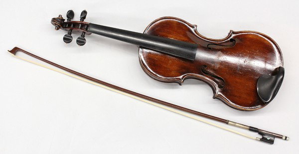 Labeled Marcus Stainer violin: (lot of 7+) Labeled Marcus Stainer violin, dated on the label 1641, (Markneukirchen violin), together with an associated Vuillaume bow, includes associated literature, an original invoice dated 1932 f