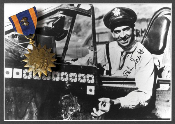 General Robert Scott Medals, Flying Tigers: (lot of 5) Brigadier General Robert Lee Scott Jr. (12 April 1908 - 27 February 2006) medals, including his Air Medal with two oak leaf clusters displayed on the medal and ribbon, in the original prese