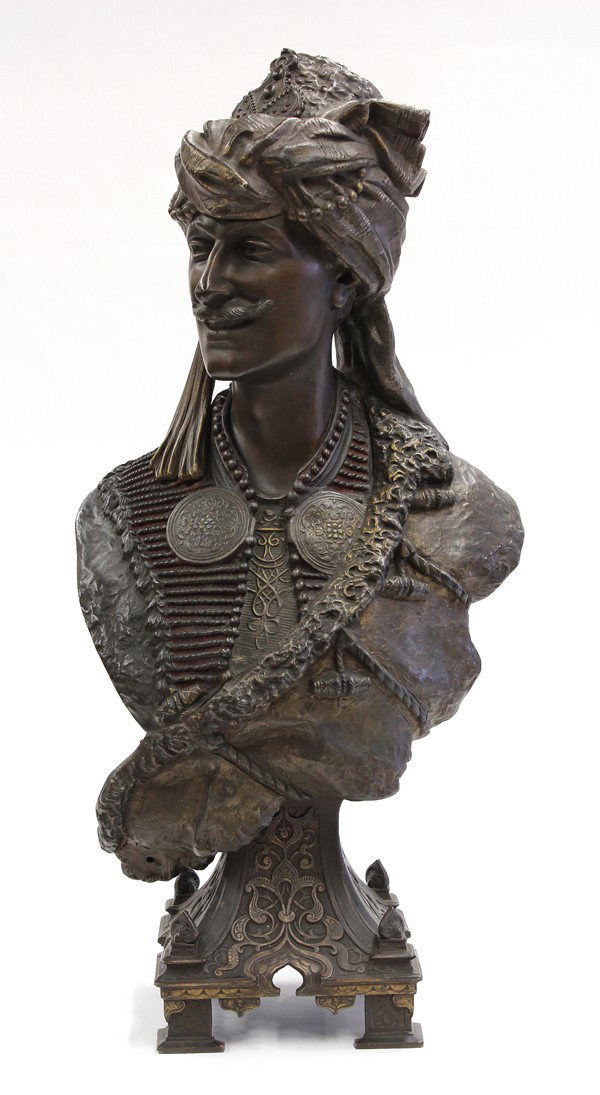 Sculpture, Bust of Man with Turban: Patinated bronze sculpture, Bust of a Turkish Nobleman with a Turban, Continental School (19th century), unsigned, overall: 28.75''h x 13''w x 9.25''d