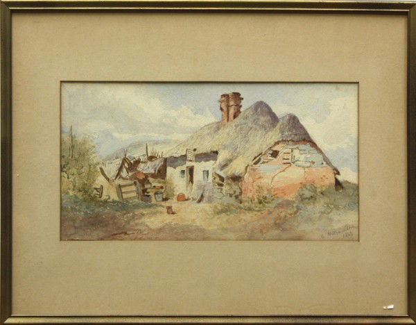 Watercolor, Cottage, signed ''A. Williamson'': Framed watercolor, Thatched Roof Cottage, 1883, British School, signed ''A. Williamson'' lower right, overall: 14.75''h x 18.75''w