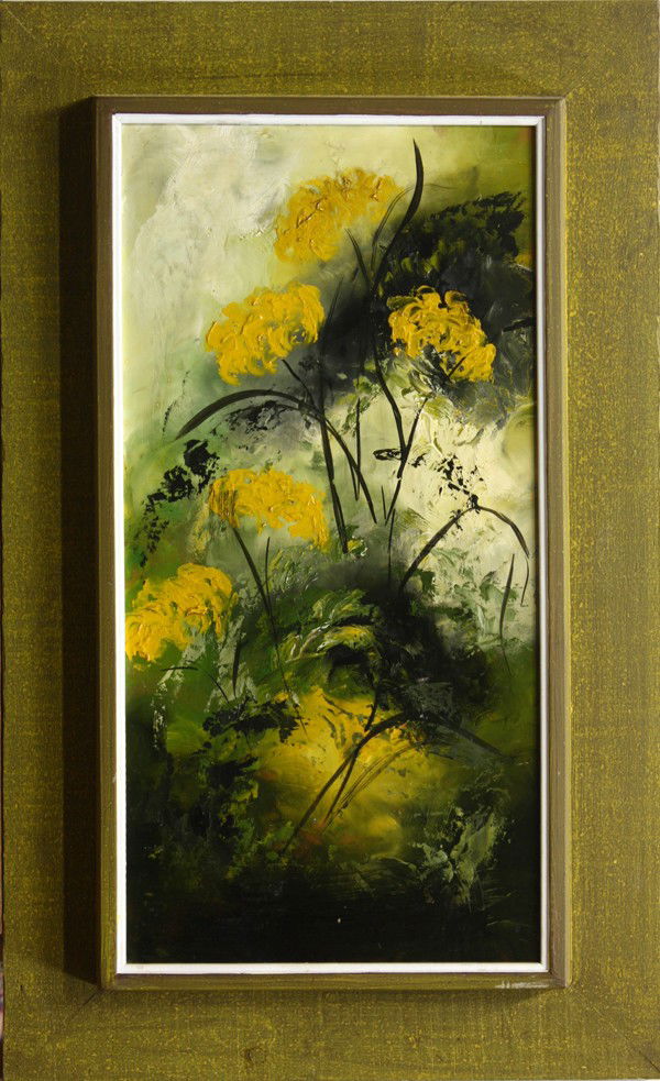 Paintings, Sydney Herschleb: (lot of 2) Framed oils on canvas, ''Ferns and Trees,'' by Sydney Herschleb (Californian, 20th century), signed and titled verso, and framed oil on board, ''Yellow Mums,'' by Bob Pepper (Californian, 2
