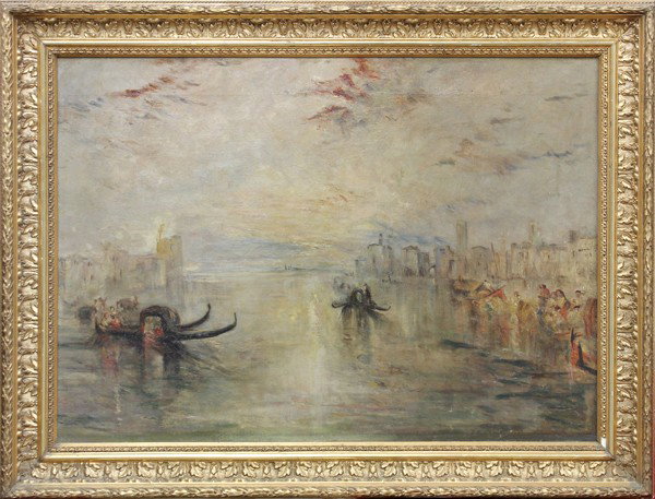 Painting, Venetian Canal Scene: Framed oil on canvas, Venetian Canal Scene, Continental School, 19th century, unsigned, overall: 30.5''h x 40''w
