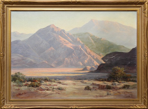Painting, Nevada Wilson, Southwest: Framed oil on canvas, Southwest Sunset, by Nevada Wilson (Californian, 1877-1961), signed ''Nevada Wilson'' lower right, overall: 29''h x 39''w