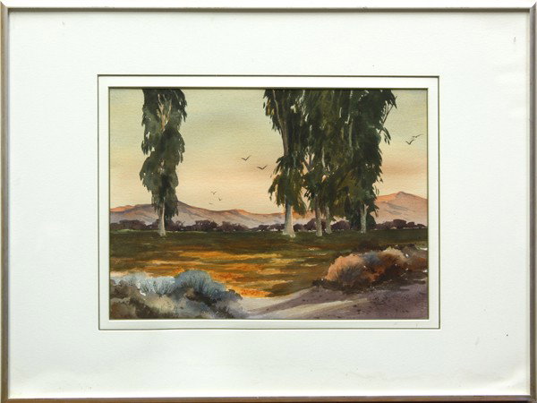 Watercolor, Margaret Roberts, Landscape: Framed watercolor, View Through the Trees, by Margaret Roberts (Californian, b. 1913), signed ''M. Roberts'' lower right, overall: 18.25''h x 24''w