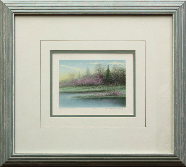 Lithographs, Harold Altman, Spring: (Lot of 2) Framed color lithographs, ''Spring 1988,'' by Harold Altman (American/French, 1924-2003), pencil signed ''Altman'' lower right, inscribed ''artist proof'' lower left, and ''Spring Sunset II