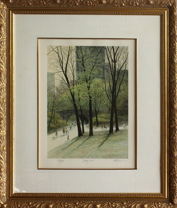 Lithographs, Harold Altman, Spring: Pair of framed color lithographs, ''Spring 1987'' and ''Winter 1987,'' by Harold Altman (American/French, 1924-2003), each pencil signed ''Altman'' lower right, pencil numbered editions of 285 lower l