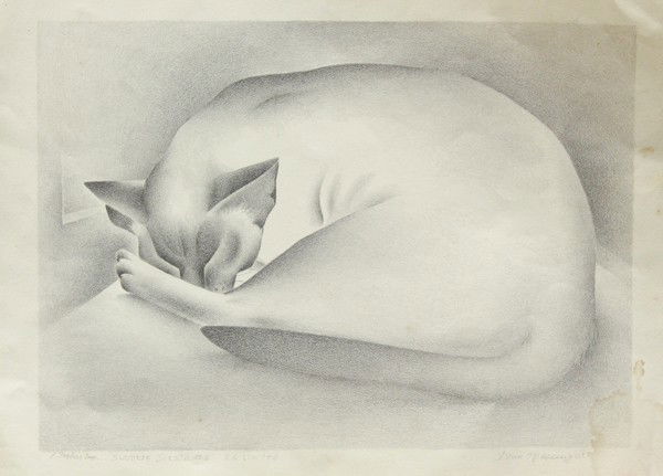 Prints, Ivan Messenger, Elmer Siler: (lot of 2) Unframed lithograph, ''Siamese Siesta,'' by Ivan Messenger and an unframed etching, ''Krishna Dance,'' by Elmer Silber, American School, 20th century, each pencil signed, numbered, and titl