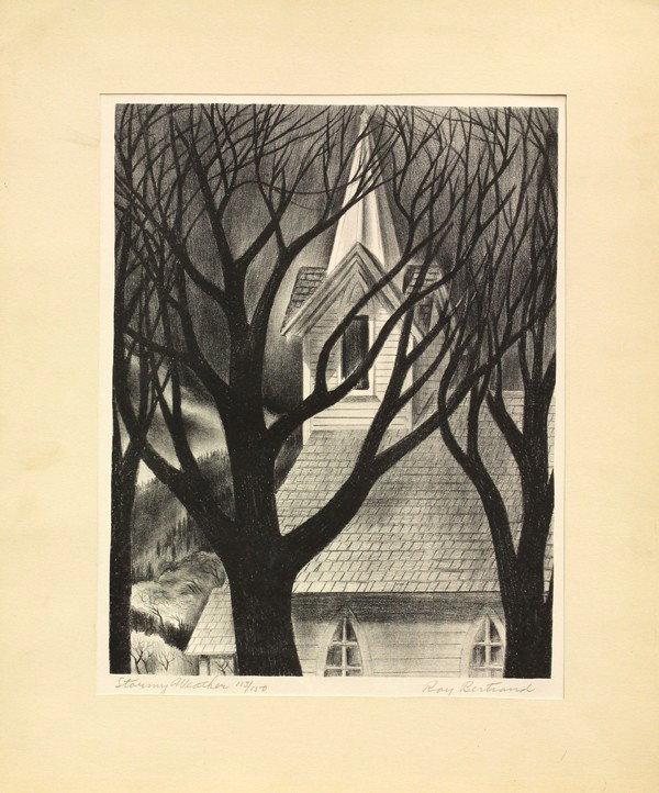 Lithographs, Ray Bertrand: (lot of 2) Unframed lithographs, ''Stormy Weather,'' 1936, by Ray Clarence Bertrand (Californian, 1909-1986), both signed and titled in pencil, edition 96/150 and 113/150, overall: 12''h x 9.25''w. Pr