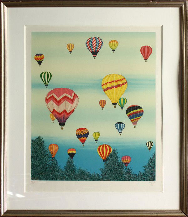 Lithographs, Fanch Ledan, After Bonnard: (Lot of 2) Framed lithographs, Hot Air Balloons, by Fanch Ledan (British, 1949), pencil signed ''Fanch'' lower right, from the edition of 250, and ''Illustration from St. Monique,'' after Pierre Bonna