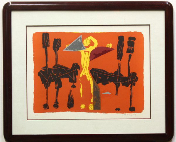 Lithograph, After Marino Marini, Chevalier: Framed color lithograph, Chevalier, after Marino Marini (Italian/Swiss, 1901-1980), bears pencil signature ''Marino'' lower right, pencil inscribed edition ''E.A.'' lower left, overall: 26''h x 31.5''
