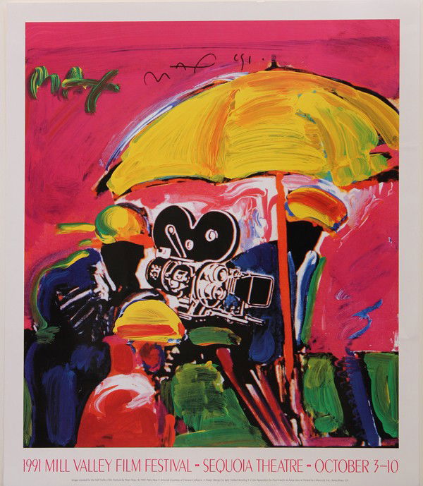 Autographed Posters, Christopher Reeve, Peter Max: (Lot of 2) Autographed exhibition poster, Peter Max, signed by artist, 1991, and an autographed movie still, ''Superman'' signed by Christopher Reeve, largest dimensions: 25''h x 21''w