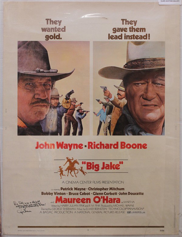 Movie Posters: (Lot of 6) Unframed original movie posters, ''El Dorado'' starring John Wayne, ''Big Jake'' autographed lower left, ''The Detective,'' etc., overall: 42''h x 28''w