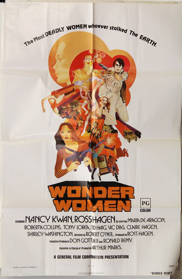 32 Hollywood Movie Posters: (lot of 32) Folded full sheet movie posters, mostly original, mostly from the 1970s and 1980s, including, Rocky II, Wonder Woman, Rocky III, etc., largest dimensions: 40.5''h x 27''w