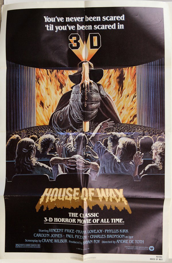 20 Movie Posters Thriller Horror Genre: (lot of 20) Folded full sheet movie posters, thriller/horror genre, mostly original, mostly from the 1970s and 1980s, including, House of Wax, When a Stranger Calls, Dressed to Kill, etc., largest dim