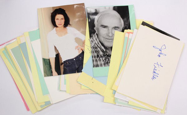 Movie star autographs: (lot of 40+) Movie star autographs, including Peter Finch, Frank Finlay, Albert Finney, Larry Fishburne, Ed Flanders, Jay Flippen, Jane Fonda, Benson Fong, John Ford, Frederic Forrest, Steve Forrest,