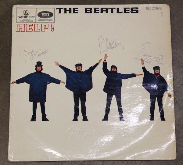 Beatles record, signed: Beatles record 'Help!'', Parlophone, EMI, Mono, bearing signatures George Harrison, John Lennon, Paul McCartney, Ringo Starr