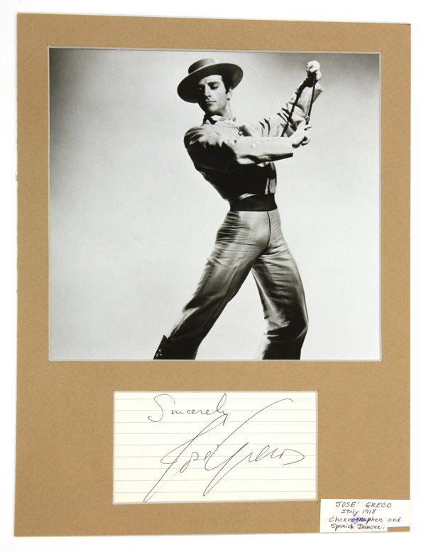 Jose Greco photograph: Jose Greco autograph and photograph, Greco was a noted choreographer and Spanish Flamenco dancer