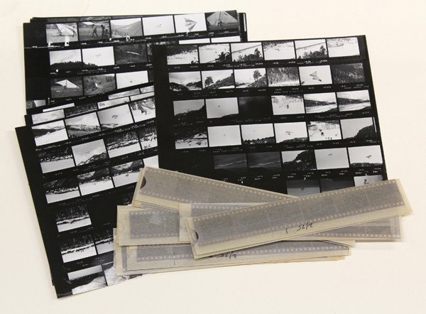 Negatives and contact sheets, Leroy Grannis: Assorted Hand-Gliding contact sheets and negatives, ''Telluride (Colorado),'' 1975, by Leroy Grannis (Californian, 1917-2011), dated, contained in original, titled mailing envelope, various dimensions